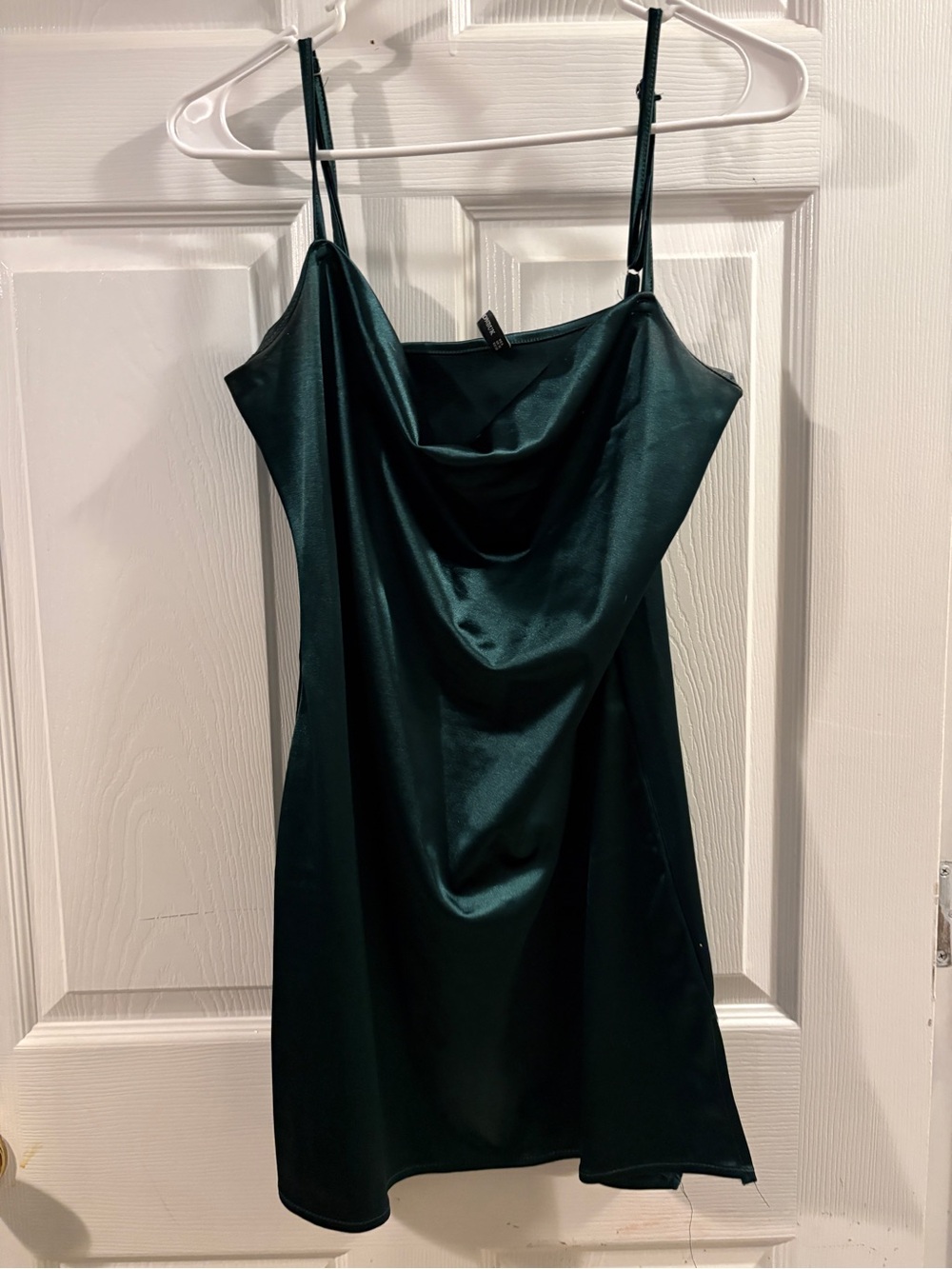 Satin Cowl Neck Slip Dress - Dark Green